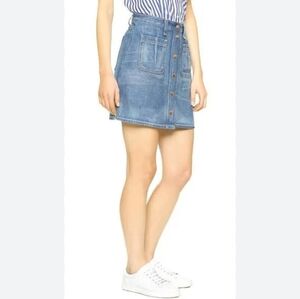 Rag & Bone $366 Santa Cruz Button Front Mini Skirt Size 26 Blue Medium Wash